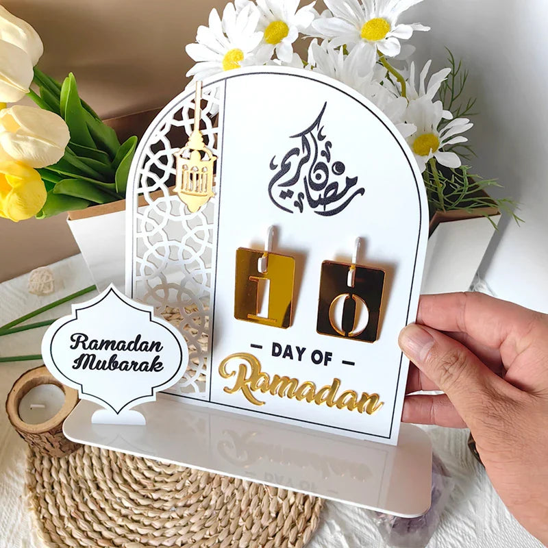 Rynx Acrylic Ramadan Countdown Calendar Gifts Day of Ramadan Calendar with Replacement Number Eid Mubarak Home Decoration Ornament
