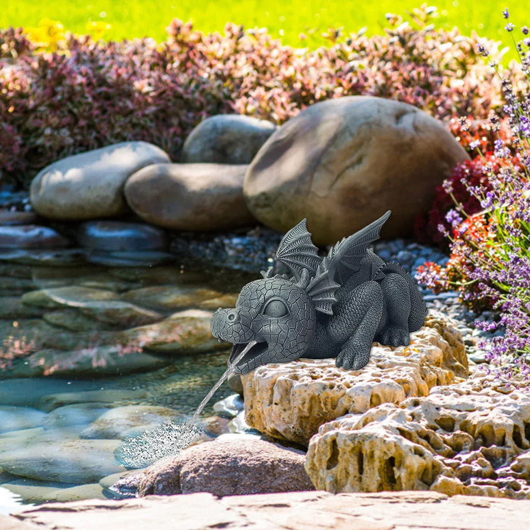 Lisslune | Water spraying dragon statue made of resin Weatherproof Realistic water spray scenes resin garden decoration
