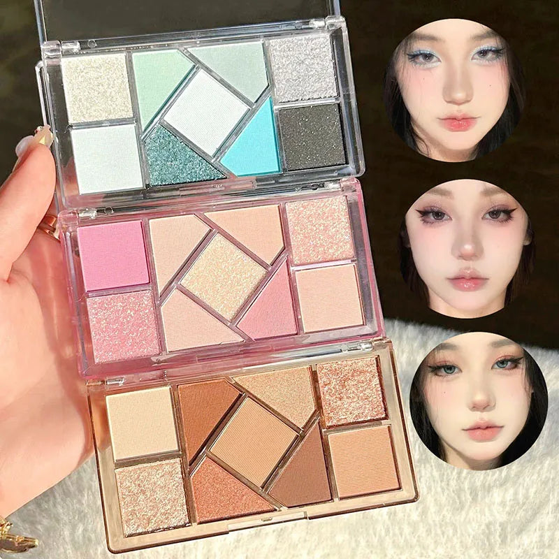 Rynx | Blue Nine Color Eyeshadow Palette Highlighter Long Lasting Glitter Eye Makeup Makeup Tool Transparent Acrylic Eyeshadow Palette