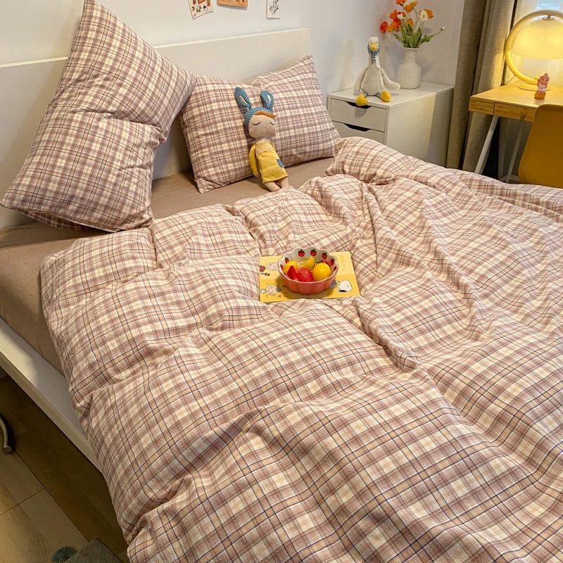 Rynx | Japanese Style 100% Cotton Soft Bed Linen Set Stripe Print Duvet Cover with Pillowcase Comforter Bedspread Pillowcase Sets