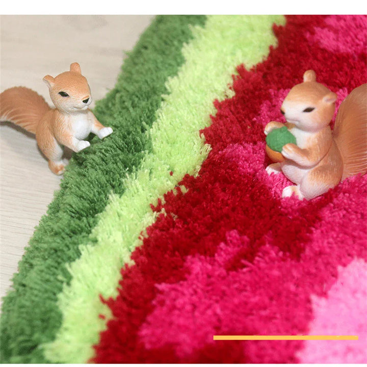 Rynx | Creative soft thick plush cup semi-round round watermelon-shaped floor mat non-slip absorbent kitchen bath rug machine washable