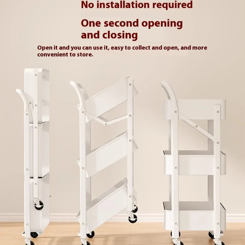 Rynx | Trolley storage shelf multi-layer standing vegetable organizer household movable and foldable small cart storage shelf