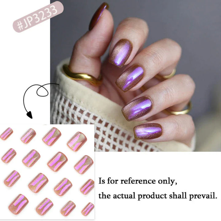 Rynx | Nude Pink Cat Eye Red French Nail Art Portable Fashion False Nails Removable Ready False Nails Press on Nails with Glue