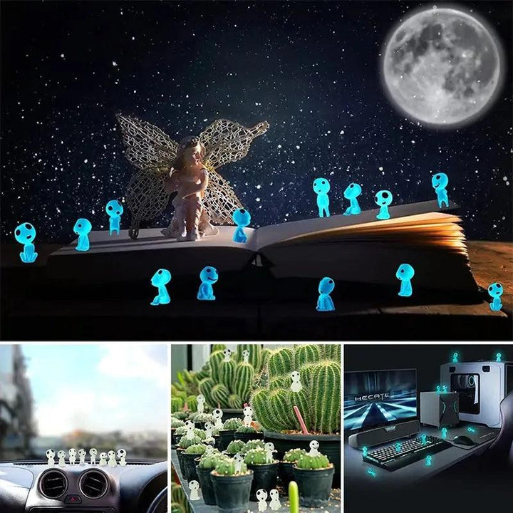 Lisslune | Luminous Kodama Elf Ornaments - 10Pcs Glow-in-the-Dark Miniature Figures for Fish Gardens and Garden Decoration