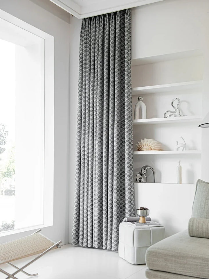 Rynx | Modern Luxury Living Room Foot Curtains Lines Creative Art Bedroom Decorative Curtains Jacquard Blackout Study Curtains Cortina