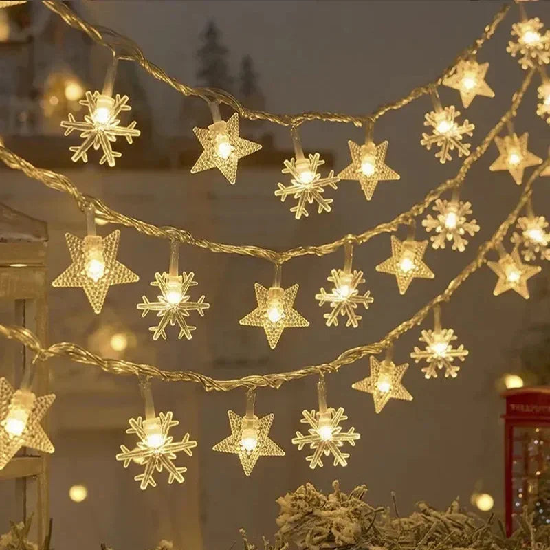 Rynx | Star Snowflake Christmas LED USB Battery 220V String Lights Fairy Lights Garland For Tree New Year Decorations 1.5M-30M Noël Navidad