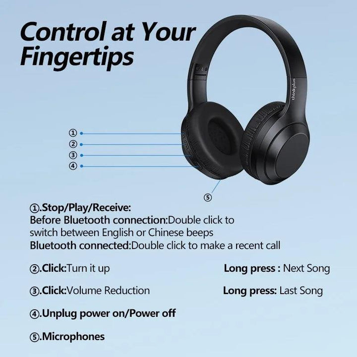 Lisslune | Lenovo TH10 Wireless ANC Stereo Headphones with Powerful Bass and Sweat-Resistant Design