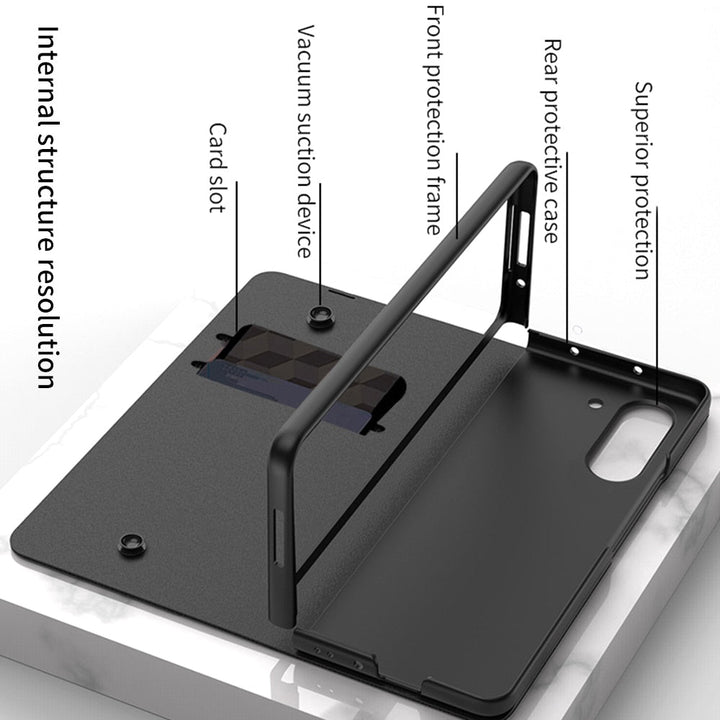 Lisslune | Shockproof Armor Case Glass Cover Stand Insert Card Leather Case for Samsung Galaxy Z Fold 5/4
