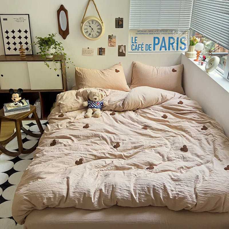 Rynx | Embroidery Bedding Duvet Set Pillowcase Bed Sheet Single and Double Bed Bedding Duvet Set Queen/King Double Single Bed