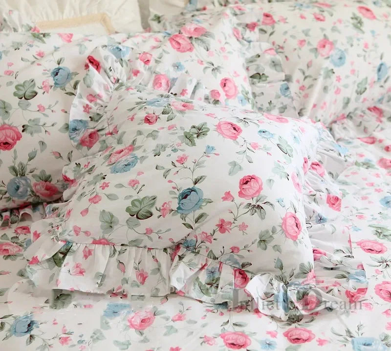 Rynx Top Luxury khaki European embroidery pillowcase large ruffle lace pleated pillowcase cake layers princess bedding pillowcase