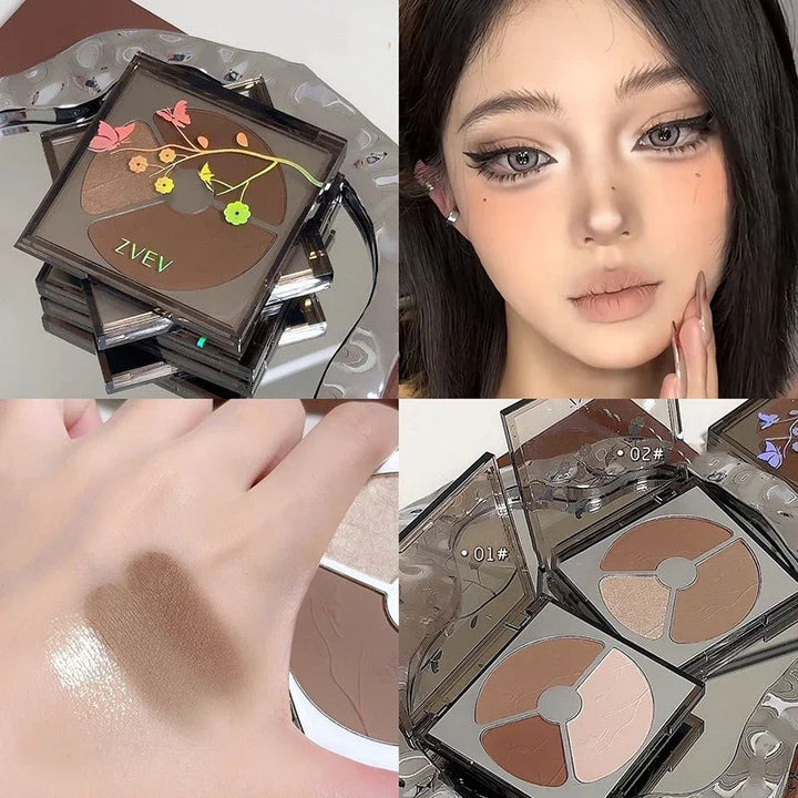 Rynx | 3 Colors Matte Brown Highlighter Face Contour Palette Waterproof Long-lasting Glitter Contour Powder Makeup Bronzer Cosmetics