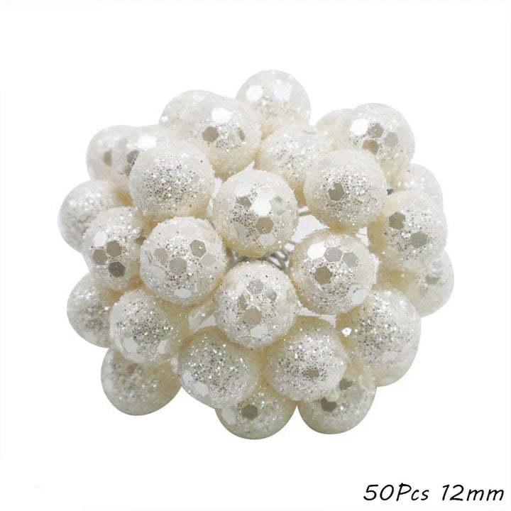 Rynx White Theme Artificial Flower Cherry Stamen Berry Bundle DIY Christmas Decoration Wedding Cake Gift Box Wreaths Xmas Decor