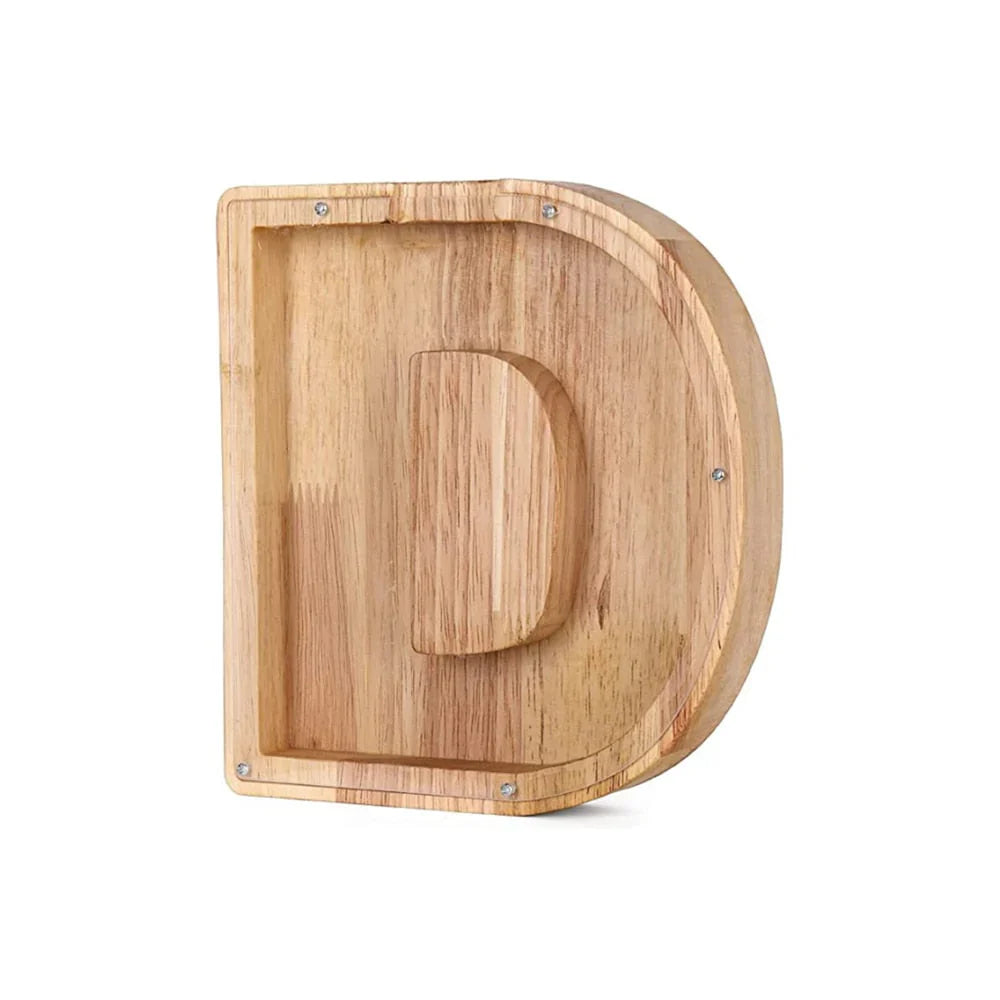 Lisslune | Wooden Alphabet Piggy Bank with Transparent Viewing Window for Stylish Saving