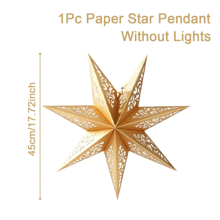 Rynx Hollow Star Hanging Pendant Ramadan Decoration 2024 for Home Navidad Natal Noël Gifts Christmas Ornaments New Year 2025