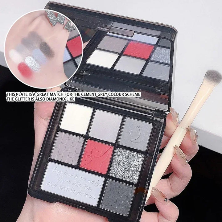 Rynx | Cement Gray Black Eyeshadow Palette Makeup Eyes Glitter Contour Pigments Palette Pearly Shine Fashion Korean Eyeshadow Makeup