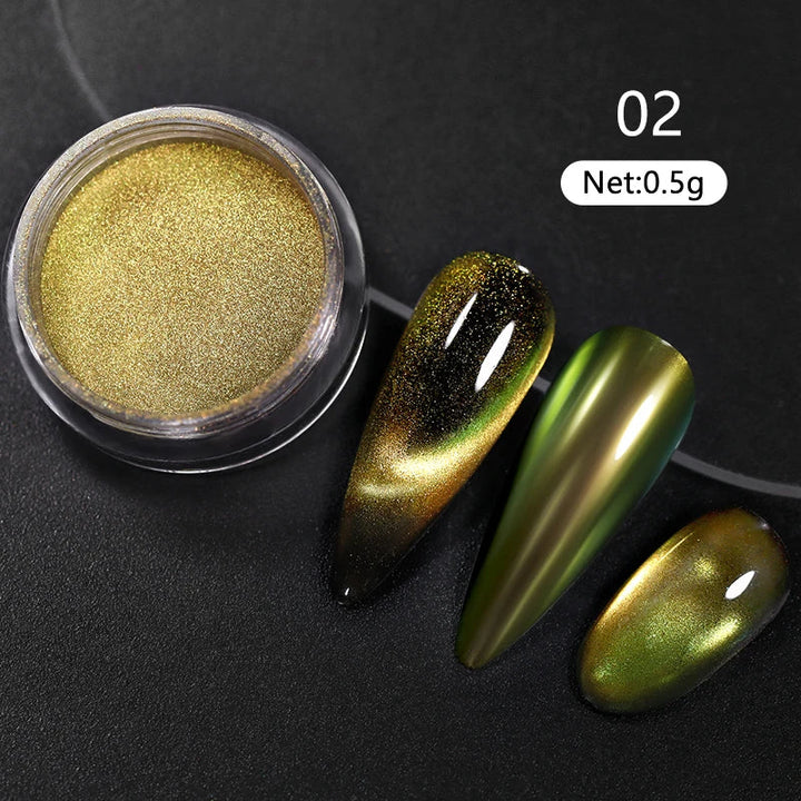 Rynx | Aurora Pearl White Nails Glitter Dust Chrome Gradient Rubbing on Powder Mirror Reflective Magnetic Pigment Nail Art Decorations