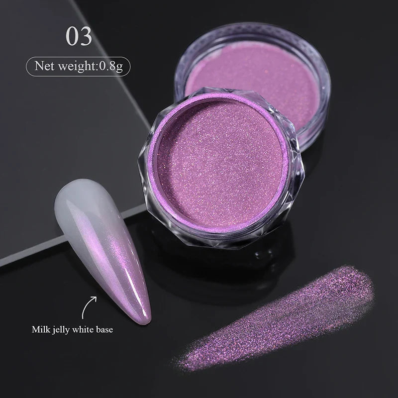Rynx | Aurora Pearl White Nails Glitter Dust Chrome Gradient Rubbing on Powder Mirror Reflective Magnetic Pigment Nail Art Decorations