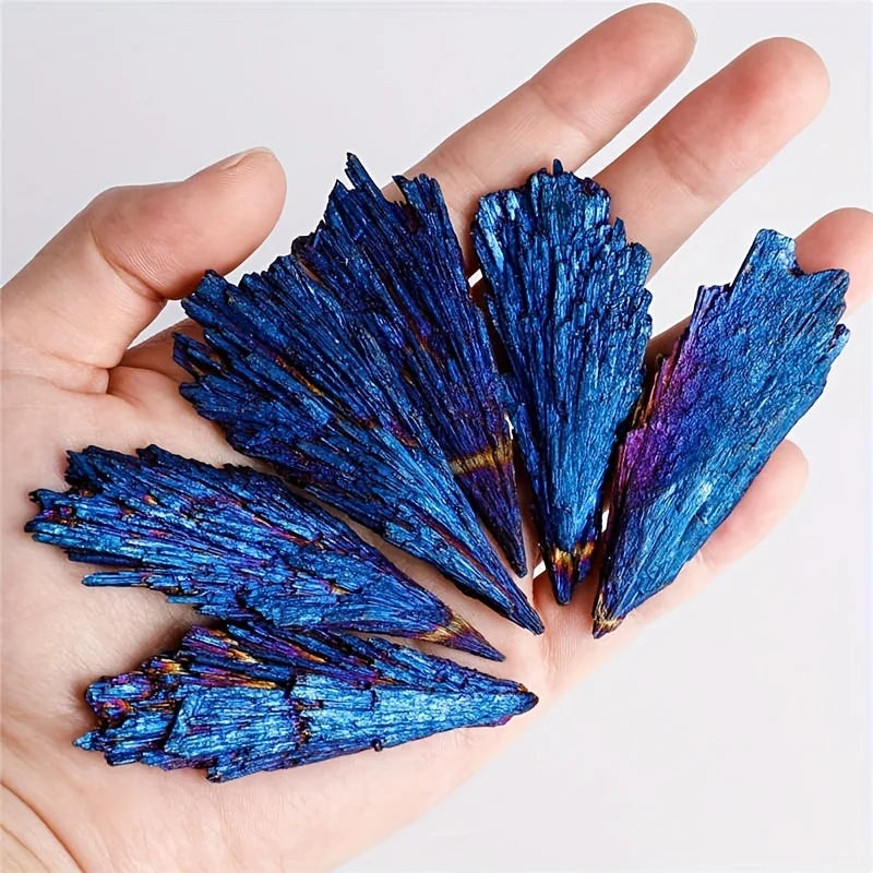 Rynx | Peacock Blue Tail Flame Feather Black Topaz Crystal Cluster-original Stone, Craft Galvanization Mineral Sample