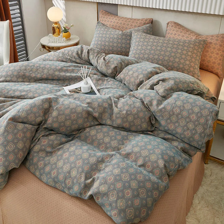 Rynx | Cotton Soft Bedding Set Striped Print Duvet Cover with Pillowcase Flower Duvet Pillowcases Sets