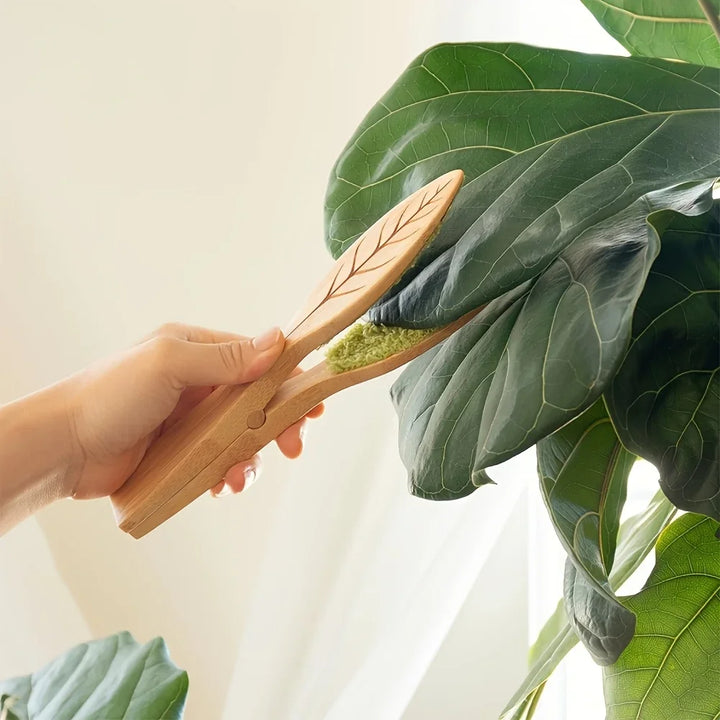 Lisslune | Plant leaf cleaning tongs made of wood for gentle leaf care