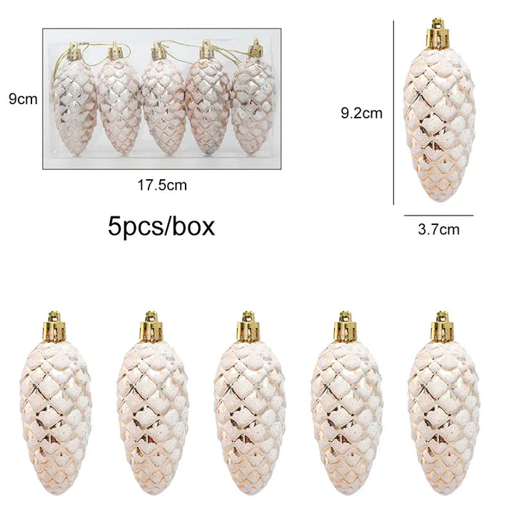 Rynx 5 pieces Christmas painted pine cone balls hanging ornaments Merry Christmas tree decoration for home Xmas ornament gift Navidad