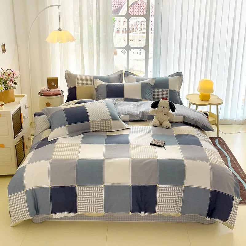 Rynx | 2024 Hot Japanese Style 100% Cotton Bedding Set Printed Four Piece Set Pure Cotton Sheet Set Duvet Cover Queen King Size