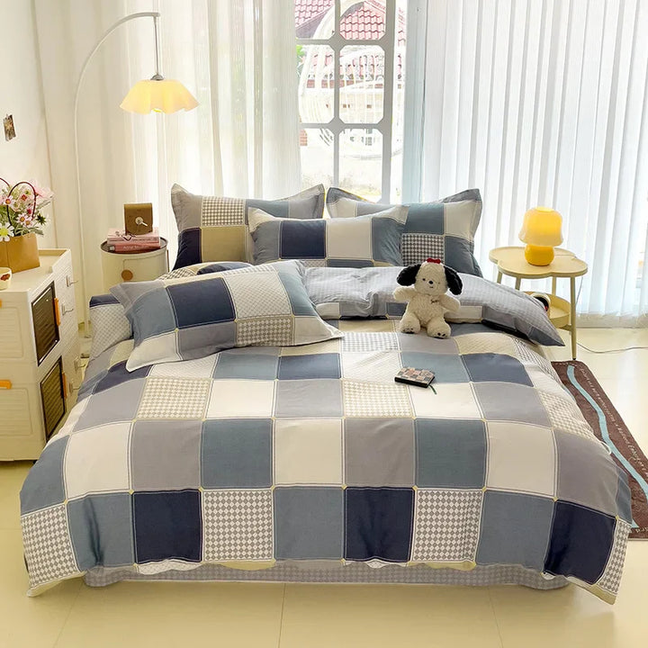 Rynx | 2024 Hot Japanese Style 100% Cotton Bedding Set Printed Four Piece Set Pure Cotton Sheet Set Duvet Cover Queen King Size