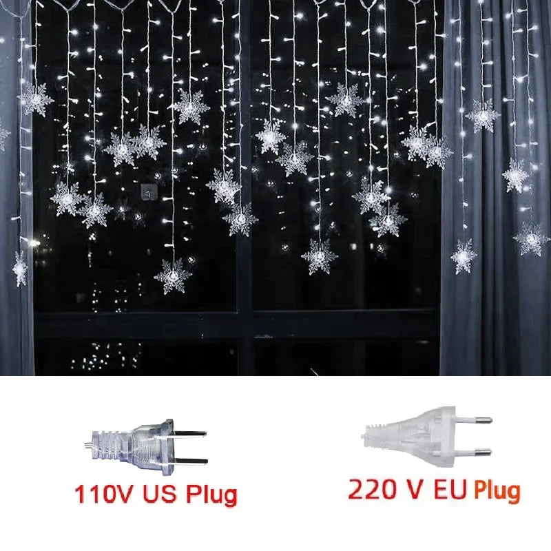 Rynx | 3.2M Christmas Snowflake LED String Lights Flashing Fairy Curtains Waterproof For Holiday Party Wedding Xmas Decoration