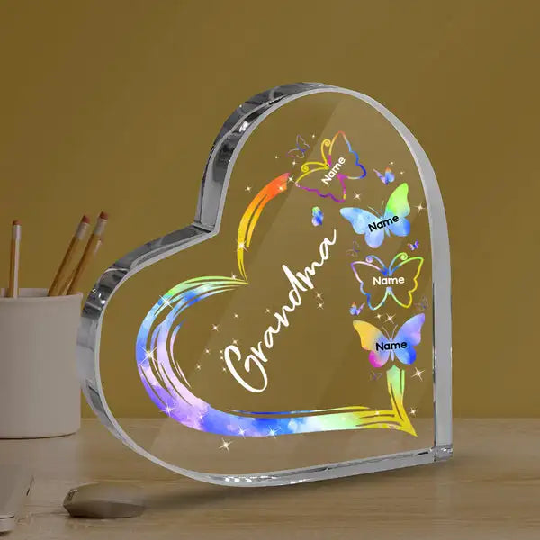 Rynx | Hand print grandmother print acrylic heart plaque grandmother birthday gifts son for grandmother keepsake bedroom table desk decor
