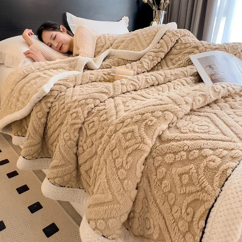 Rynx New European Style Checkered Velvet Warm Blanket for Bed Soft Fluffy Sofa Cover Blanket Super Warm Autumn Winter Throw Blanket