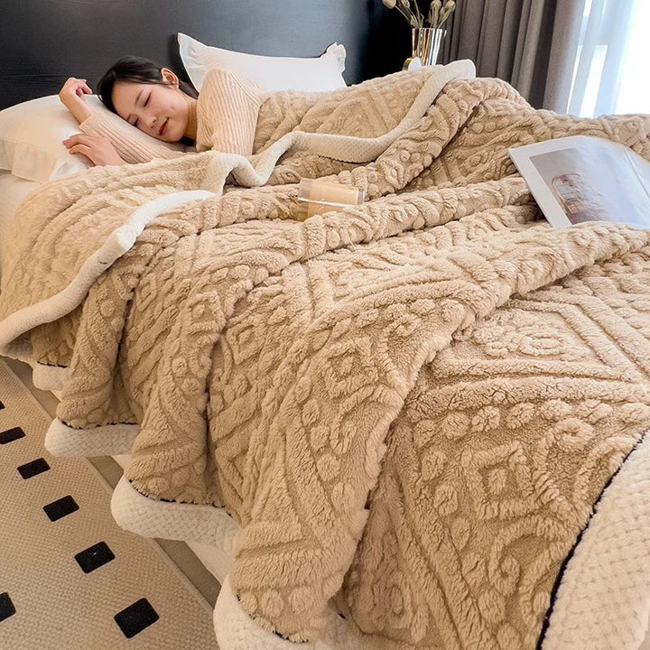 Rynx New European Style Checkered Velvet Warm Blanket for Bed Soft Fluffy Sofa Cover Blanket Super Warm Autumn Winter Throw Blanket