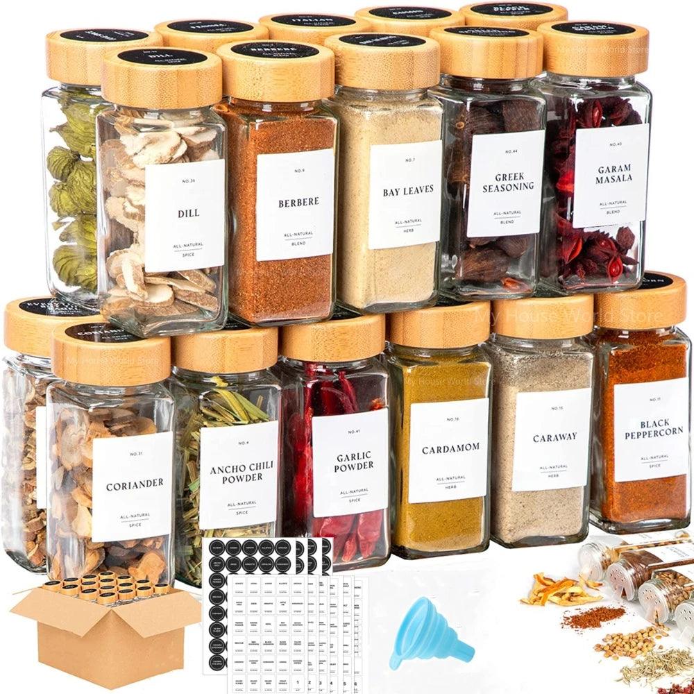 Lisslune | Elegant Glass Spice Jars with Bamboo Lids - 4oz Spice Containers for Organized Kitchen Storage