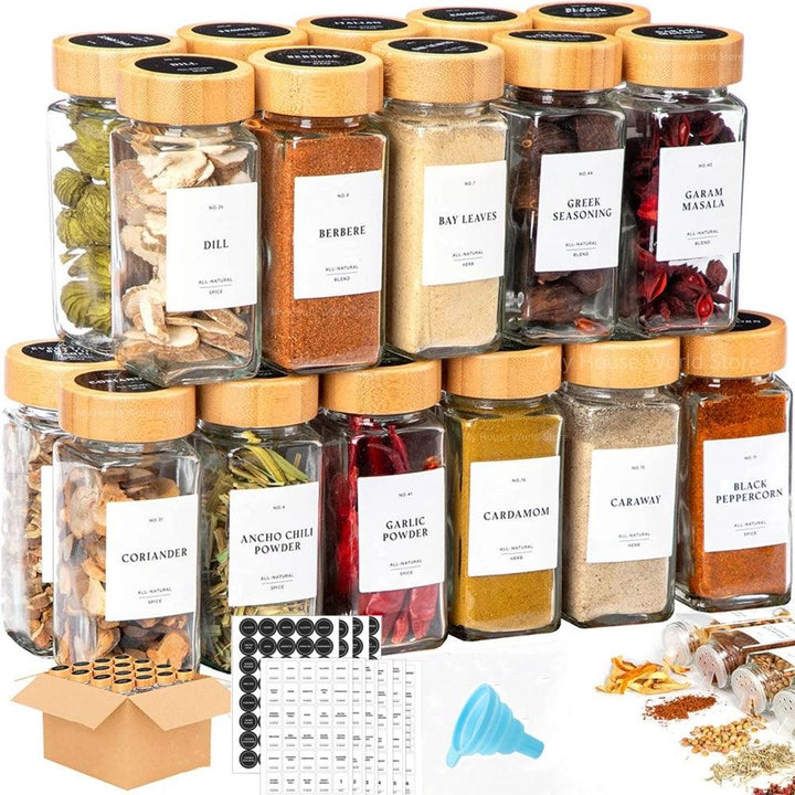 Lisslune | Elegant Glass Spice Jars with Bamboo Lids - 4oz Spice Containers for Organized Kitchen Storage