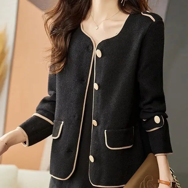 Rynx | Autumn and Winter Wool Clothing Small Scent Style Korean Collarless Loose Top Women Autumn and Winter Style Outer Wear Jackets