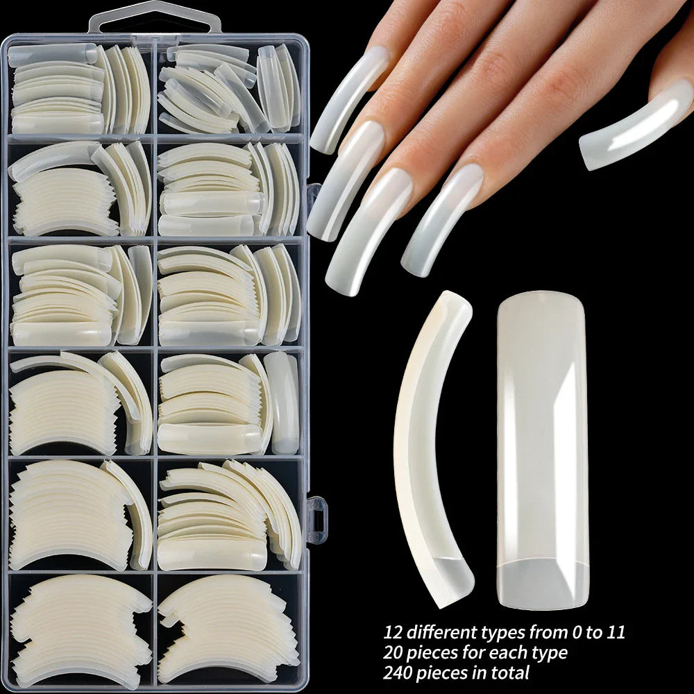 Rynx | 240PC Hawk Curve Long Square Plastic Nails 12 Size XXL Extra Deep Curve Full Cover Acrylic Artificial Tips Eagle Claw Nail Extension Tip