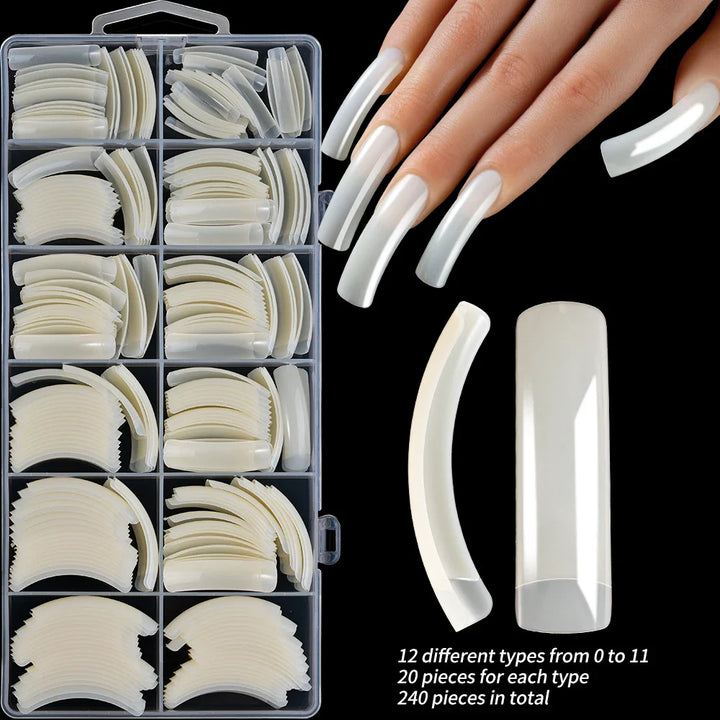 Rynx | 240PC Hawk Curve Long Square Plastic Nails 12 Size XXL Extra Deep Curve Full Cover Acrylic Artificial Tips Eagle Claw Nail Extension Tip