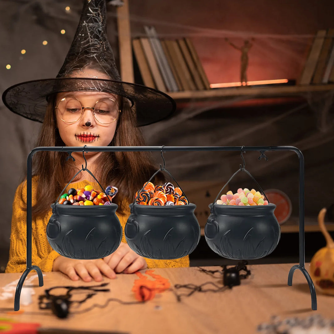Rynx | Halloween Party 3-piece Witch Glass Candy Bowl Stand Black Plastic Kitchen Decoration Ornaments