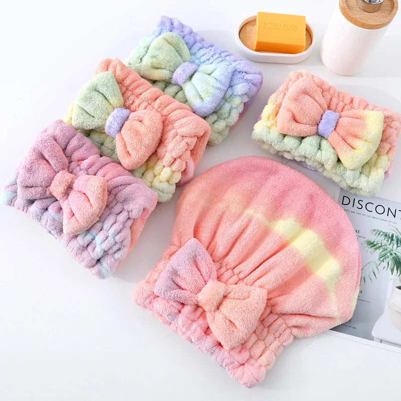 Rynx | 1pc Coral Fleece Shower Cap Rainbow Gradient Dry Hair Towel Soft and Absorbent Thick and Sweet Princess Cap Shampoo Dry Hair Cap