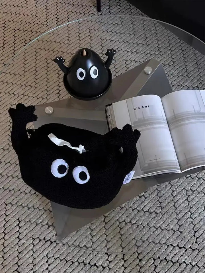 Rynx | Cute black polar fleece paper storage bag flat tissue box table decor portable paper bag hanging wardrobe door handle paper