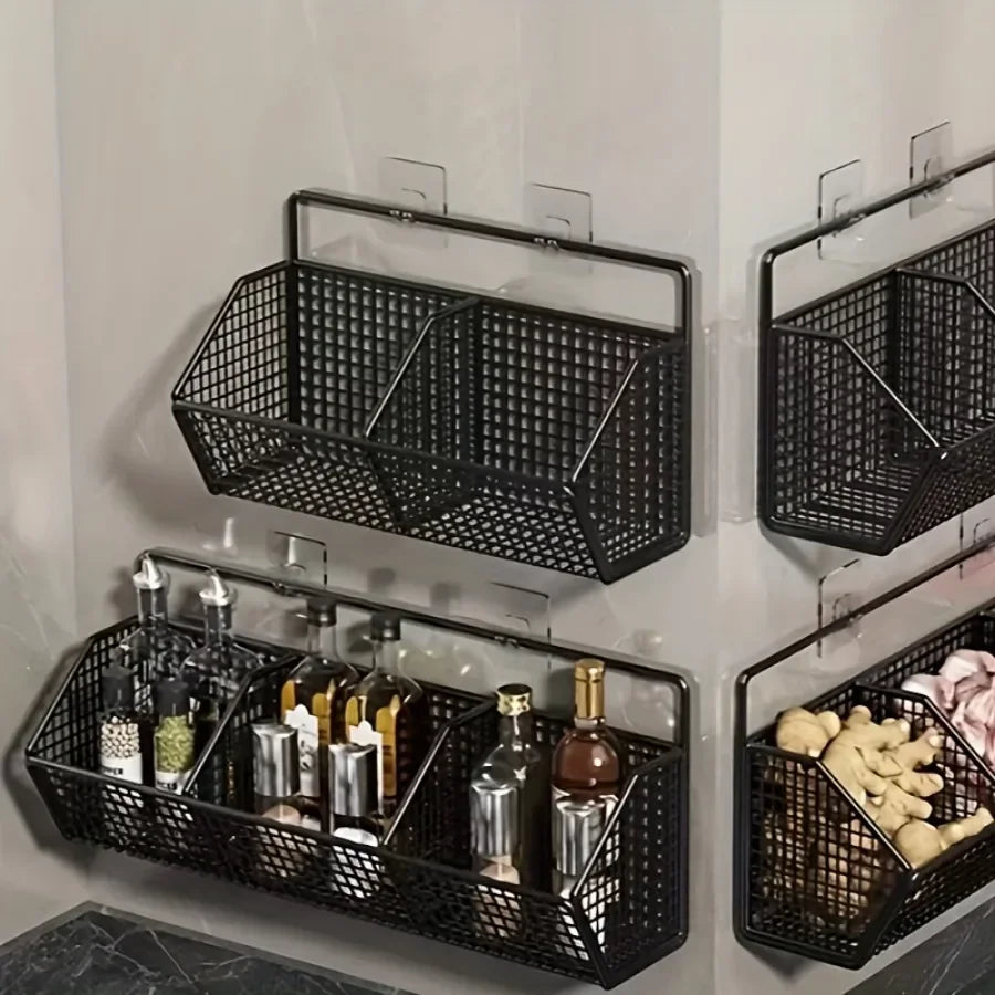 Rynx | Grid Kitchen Organizer Basket Wall Mounted Dish Drainboard Functional Fruit Vegetable Storage Kitchen Accessories