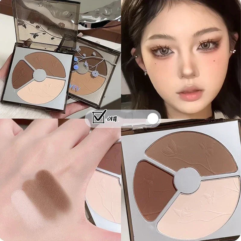 Rynx | 3 Colors Matte Brown Highlighter Face Contour Palette Waterproof Long-lasting Glitter Contour Powder Makeup Bronzer Cosmetics