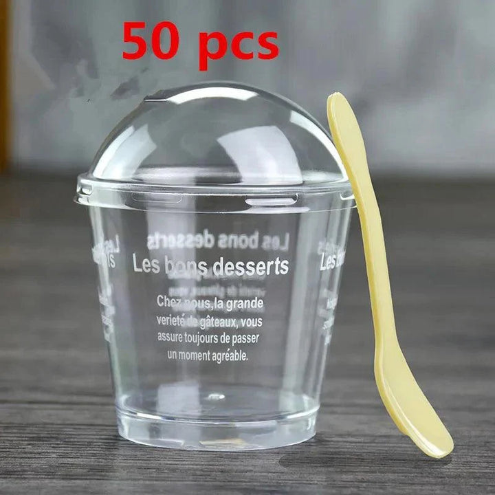 Lisslune | Elegant clear dessert cup collection with lids and spoons - Perfect for ice cream, yogurt, and mousse
