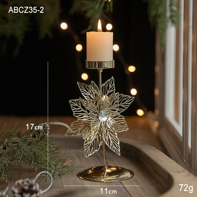 Rynx | Christmas Golden Wrought Iron Candle Holder Star Moose Christmas Tree Candle Holder Merry Christmas New Year Table Decoration