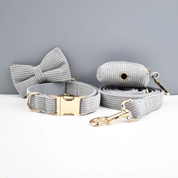 Lisslune | Personalized light gray cord collar and leash set with stylish accessories