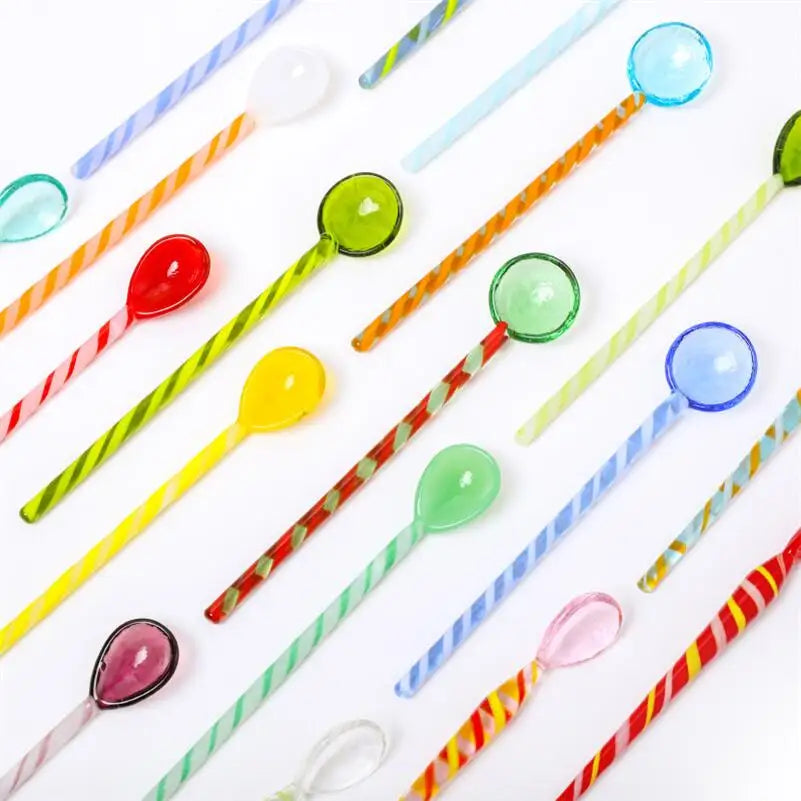 Rynx | Sweet Colored Glass Long Handle Stirring Spoon Coffee Milk Dessert Ice Spoon Colored Transparent Glass Spoon