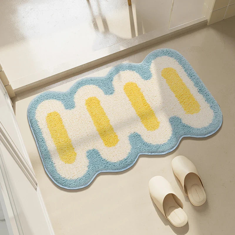 Rynx | Geometric Fabric Tufted Bathroom Mat Soft Fluffy Carpet Bedroom Nightstand Rug Doormat Floor Non-Slip Mat Aesthetic Home Decor