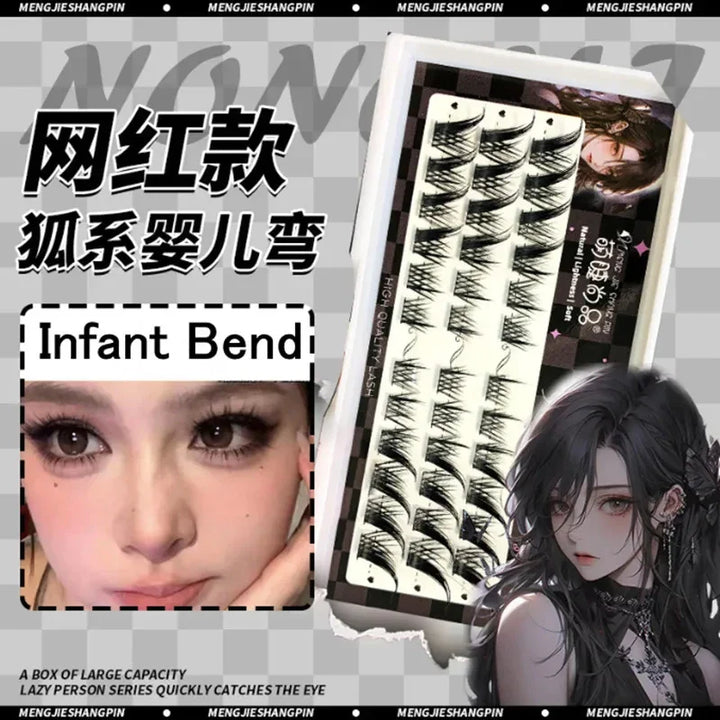 Rynx | 3/10 Rows Fox Eyes Effect False Eyelashes Fluffy Curl Reusable Individual Clusters Segmented Natural Thickness Manga Eyelash Extension Tool