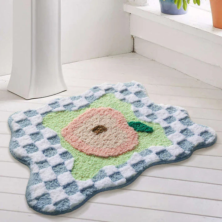 Rynx | Padded Fruit Bathroom Mat Soft Fluffy Grid Carpet Bedroom Nightstand Rug Door Floor Non-Slip Mat Aesthetic Home Warm Decoration