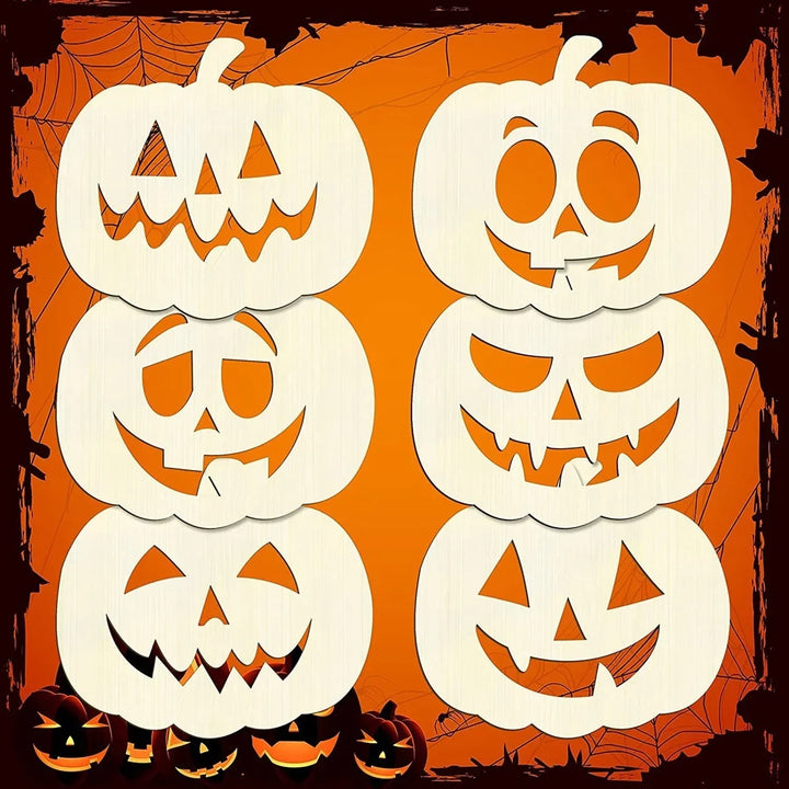 Rynx | 6 Pieces Wooden Pumpkin Hanging Craft Cardboard Funny Face Ornament For Halloween Party Home Decorations Kids DIY Painting Gifts