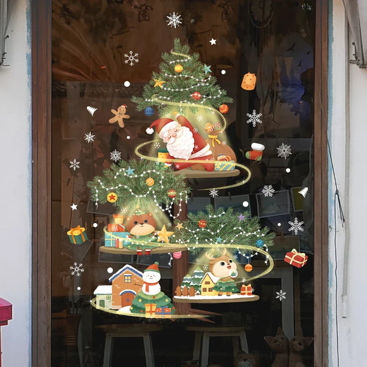 Rynx Christmas Window Stickers Santa Claus Christmas Tree Cartoon Glass Stickers Merry Christmas New Year Decorations for Home